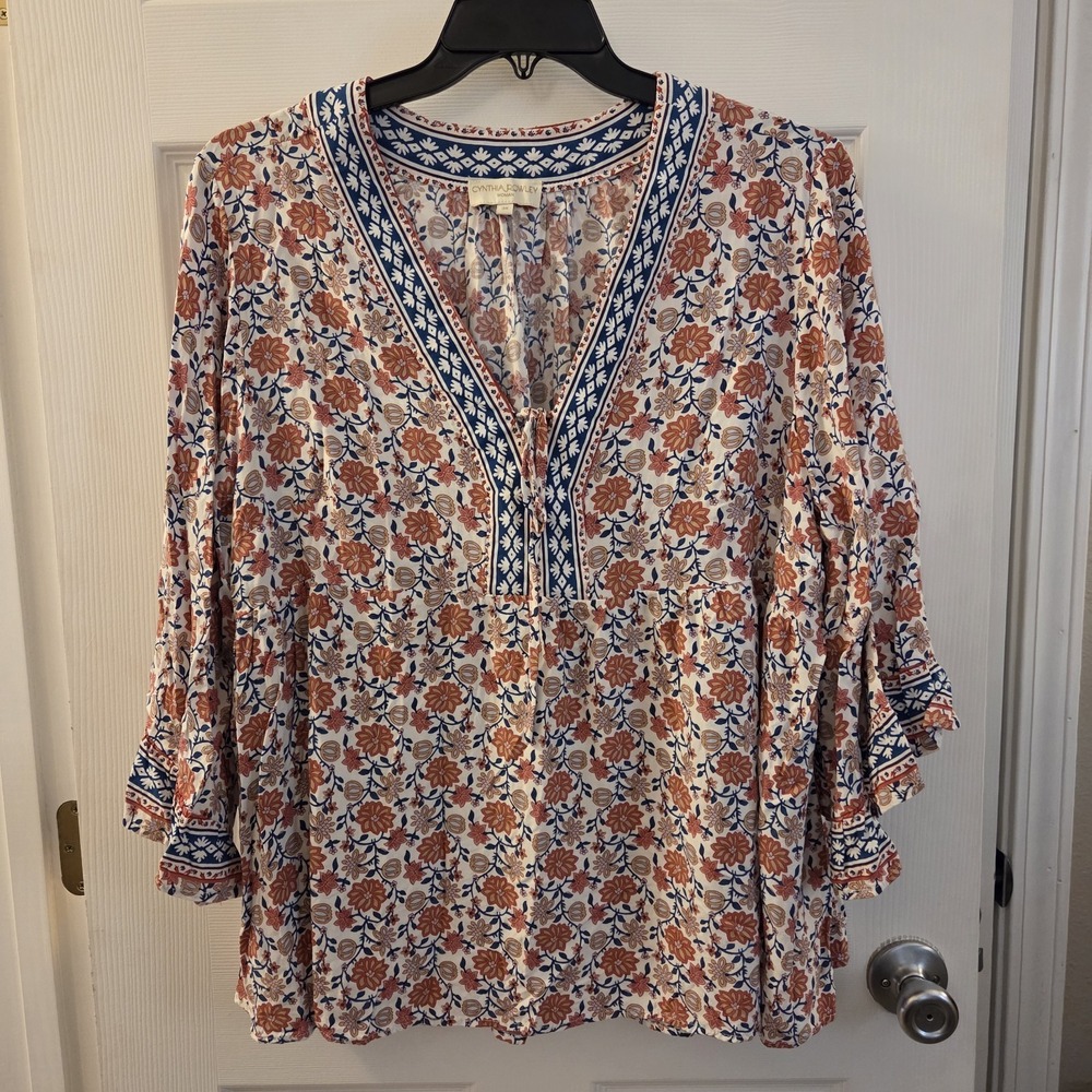 Cynthia Rowley sz 3X floral‎ flowy tunic top boho peasant garden cottagecore